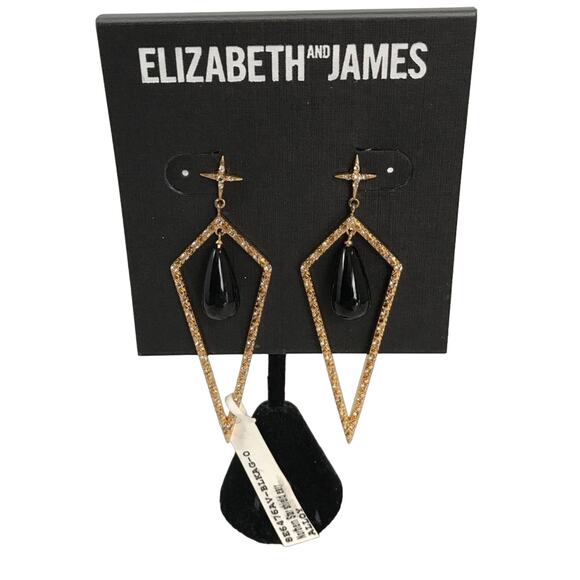 ELIZABETH and JAMES Northern Star Black Onyx Drop Crystal Chandalier EARRING NWT - Picture 1 of 5